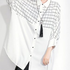 White H-line 3/4 Sleeve Shirt Collar Tunic