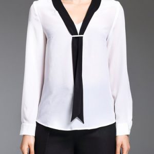 White H-line V Neck Casual Silk Blouse