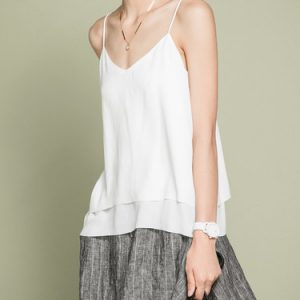 White H-line Viscose Simple Petite Tanks And Cami