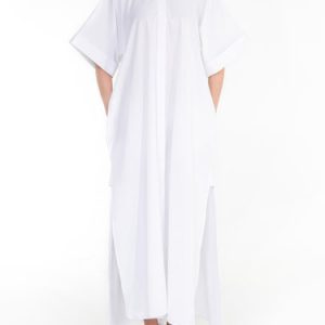 White Half Sleeve Cotton Slit Maxi Dress