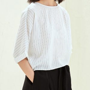 White Half Sleeve Simple Stripes Blouse