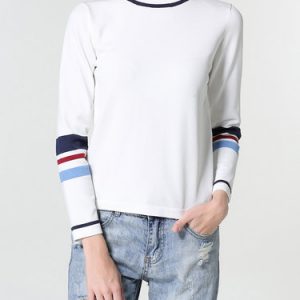 White Knitted Stripes Long Sleeved Top