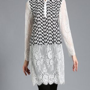 White Lace Pierced Shirt Collar Sexy Tunic