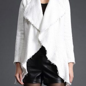 White Lapel Asymmetrical Long Sleeve Coat