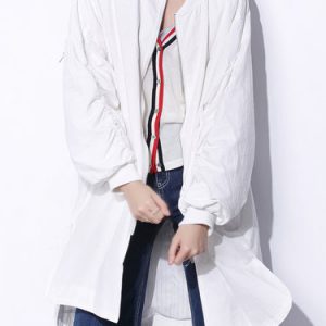 White Letter Casual Embroidered Asymmetrical Coat