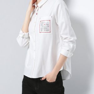 White Letter Paneled Cotton-blend Simple Blouse