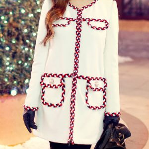 White Long Sleeve Crew Neck H-line Coat