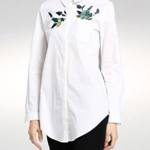 White Long Sleeve Embroidered Blouse