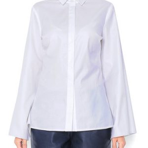 White Long Sleeve Solid Shirt Collar Blouse