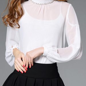 White Long Sleeve Two Piece Plain Blouse