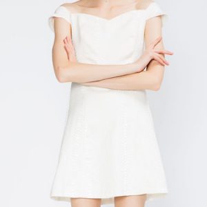 White Off-shoulder A-line Plain Girly Mini Dress