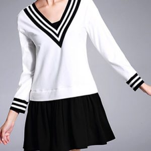 White Paneled Casual Plunging Neck Mini Dress