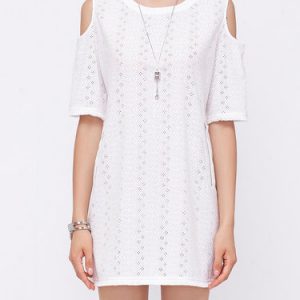 White Pierced H-line Simple Mini Dress