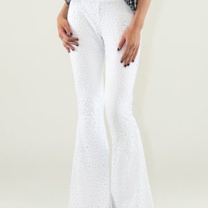 White Pierced Lace Flared Pants