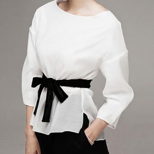 White Plain Asymmetric Blouse with Belt