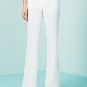 White Plain Polyester Pockets Skinny Leg Pants