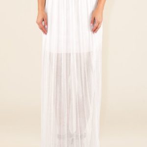 White Plain Simple Pleated Maxi Skirt