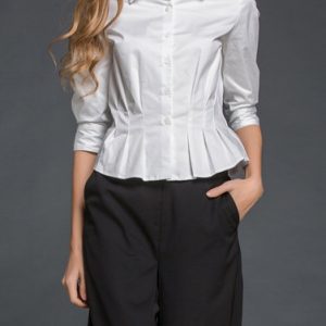 White Pleated 3/4 Sleeve Blouse