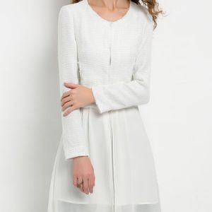 White Pockets A-line Chiffon Long Sleeve Coat