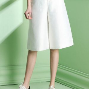 White Pockets Work Cotton-blend Wide Leg Pant