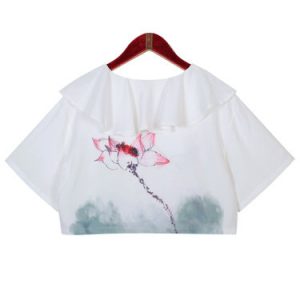 White Printed Casual Cropped Top