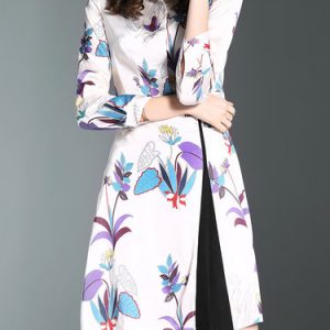 White Printed Polyester 3/4 Sleeve Shirt Dress