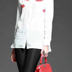 White Printed Silk Casual Blouse