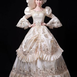 White Retro Costumes Lace Embroidered Sequins Marie Antoinette Costume Rococo Style Vintage Clothing Halloween