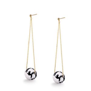 White Round Marble Drops Earrings