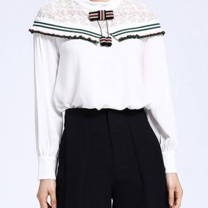 White Ruffled Paneled Chiffon Casual Blouse