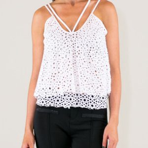 White Scoop Neckline Pierced Cotton Spaghetti Cami