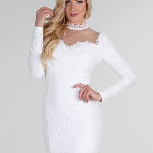 White Sequins Cutout Elegant Floral Lace Party Dress