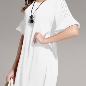 White Shift Ribbed Simple Mini Dress