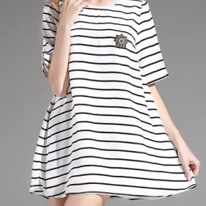 White Shift Silk Crew Neck Short Sleeve Mini Dress