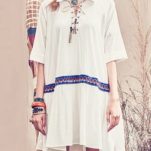 White Shirt Collar Bandage Sweet Midi Dress