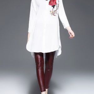 White Shirt Collar Long Sleeve Embroidered Tunic