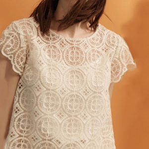 White Short Sleeve Lace Blouse