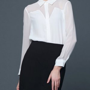 White Silk Elegant Shirt Collar H-line Blouse