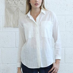 White Simple Cotton Shirt Collar Plain Blouse