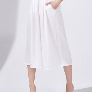 White Simple Plain Tencel Wide Leg Pants