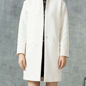 White Simple Pockets H-line Plain Coat