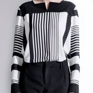 White Simple Square Neck Stripes Blouse