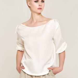 White Slash Neck Silk Simple Blouse