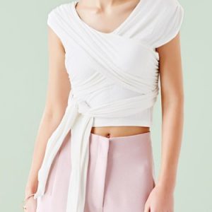 White Sleeveless Plain Asymmetric Cropped Top