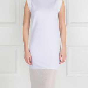 White Solid Simple Crew Neck H-line Midi Dress