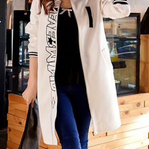 White Stand Collar H-line Long Sleeve Coat