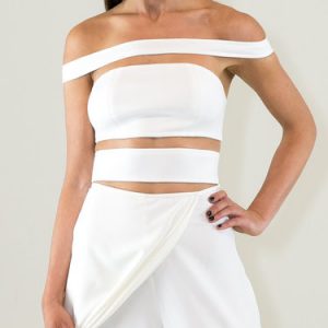 White Statement Zipper Off Shoulder Cropped Top