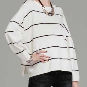 White Stripes H-line Casual Long Sleeved Top