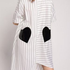 White Stripes Half Sleeve Polyester Appliqued Midi Dress