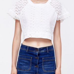 White Sweet H-line Plain Crew Neck Cropped Top